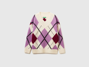 Maglione con intarsio rombi