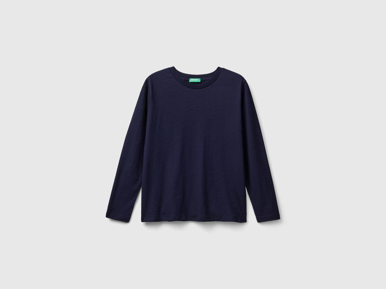 T-shirt manica lunga in cotone leggero da donna blu scuro | Benetton Outlet