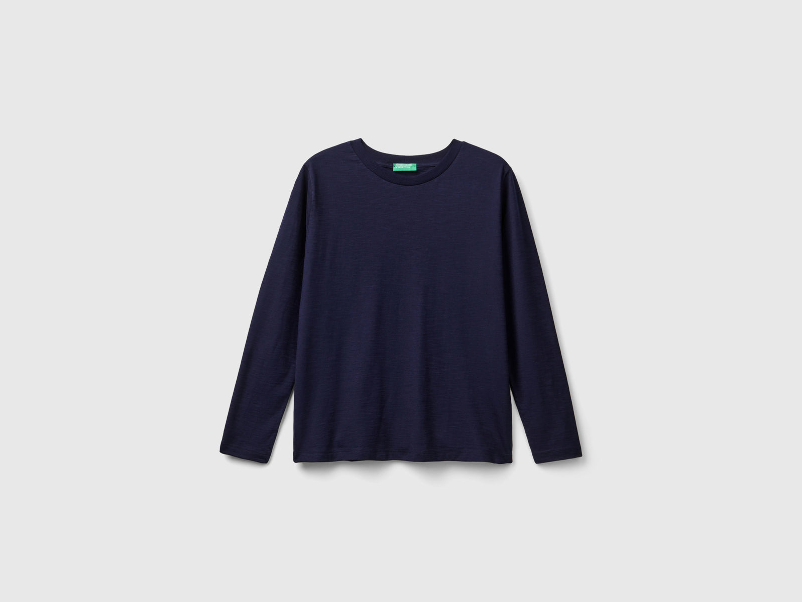 T-shirt manica lunga in cotone leggero da donna blu scuro | Benetton Outlet