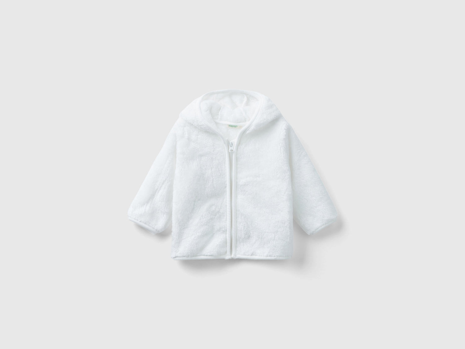 Felpa in pelliccetta sintetica con zip da neonato bianco | Benetton Outlet