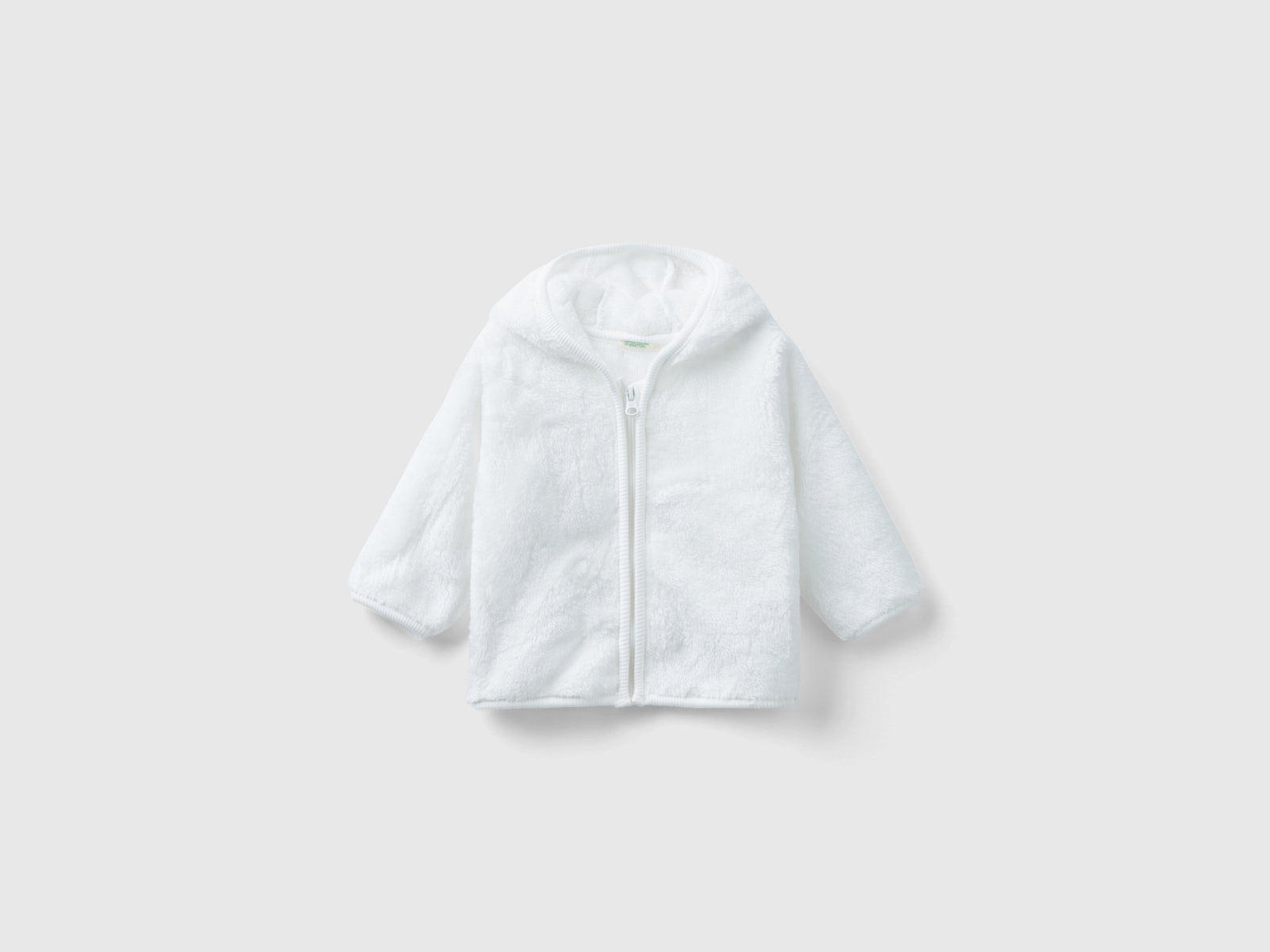 Felpa in pelliccetta sintetica con zip da neonato bianco | Benetton Outlet