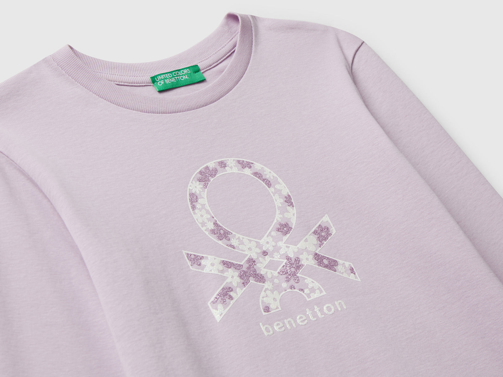 Maglietta con stampa glitter da bambina lavanda 3 | Benetton Outlet