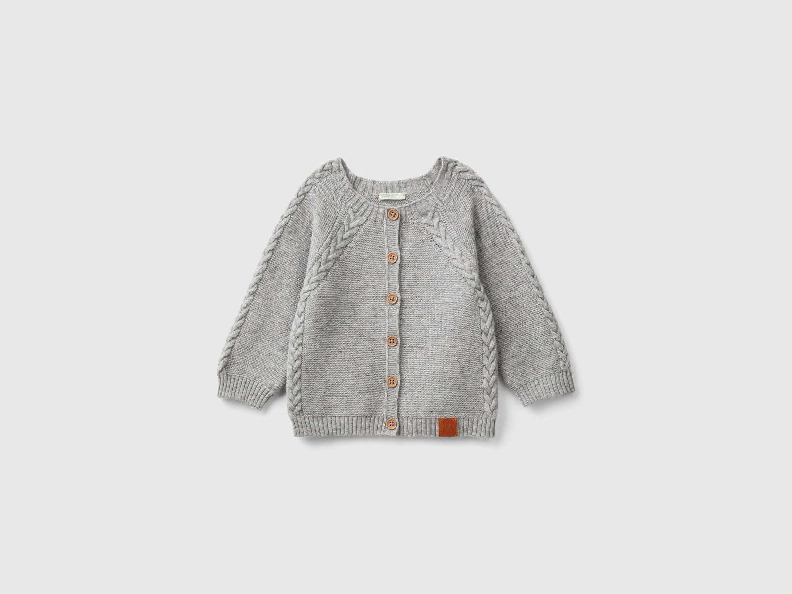 Cardigan con trecce in misto lana riciclata da neonato grigio chiaro | Benetton Outlet