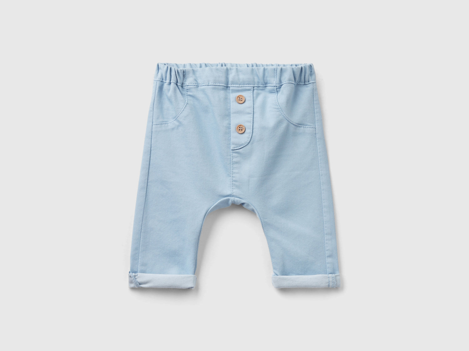 Pantaloni in misto cotone stretch da neonato celeste | Benetton Outlet