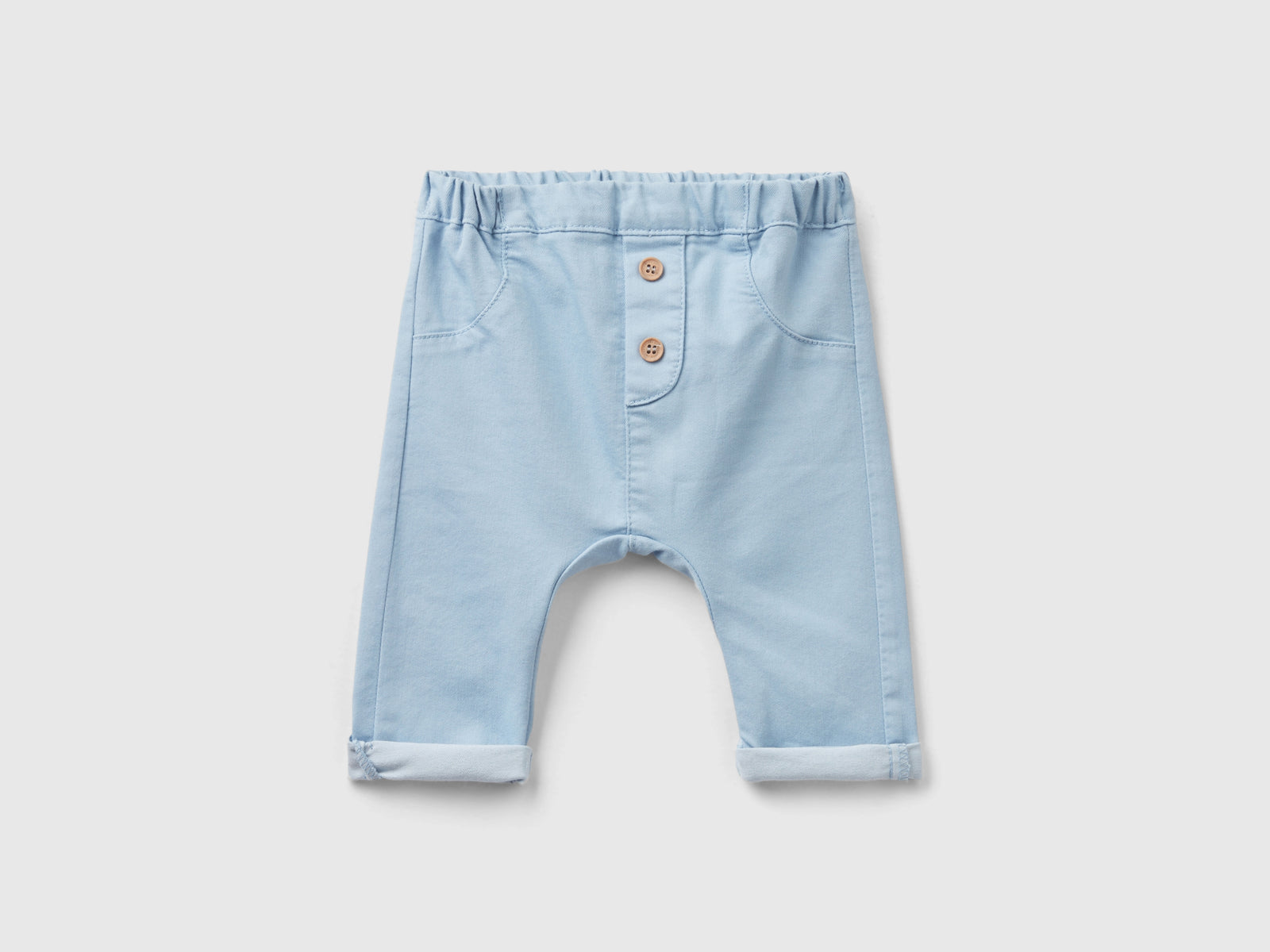 Pantaloni in misto cotone stretch da neonato celeste | Benetton Outlet