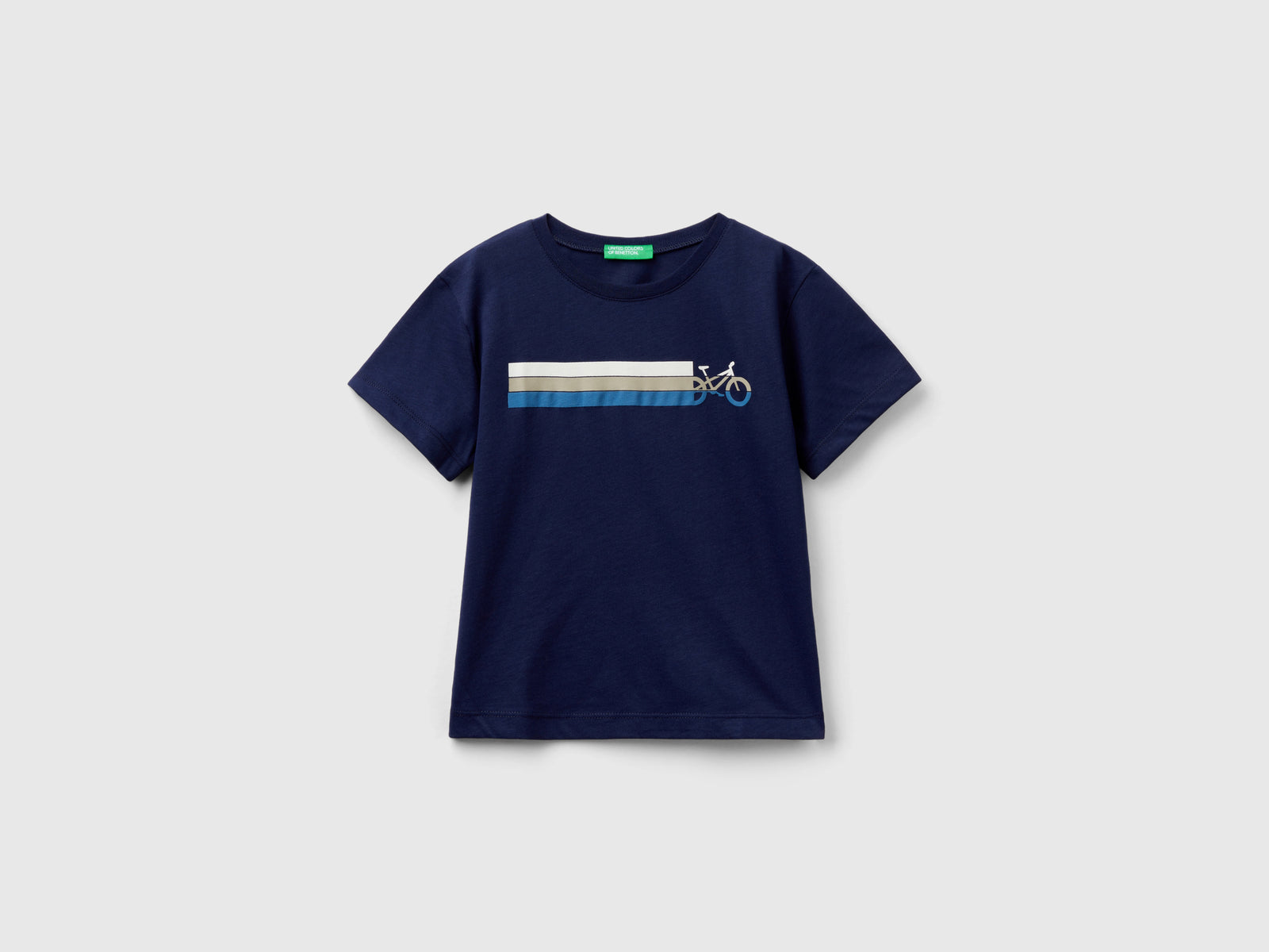 T-shirt in cotone bio con stampa da bimbo blu scuro | Benetton Outlet