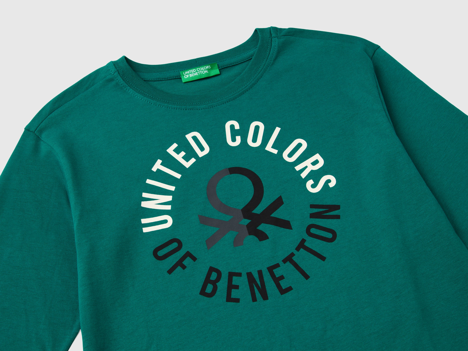Calda maglietta con stampa logo da bambino verde scuro 3 | Benetton Outlet