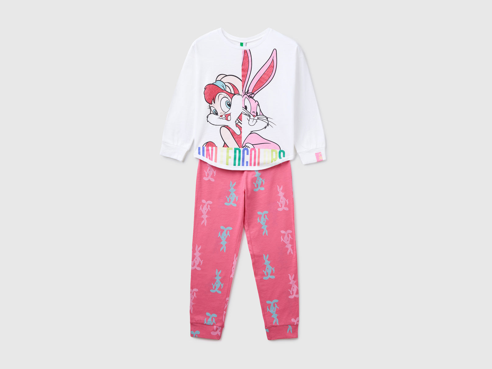 Pigiama lungo in puro cotone leggero da bambina bianco | Benetton Outlet