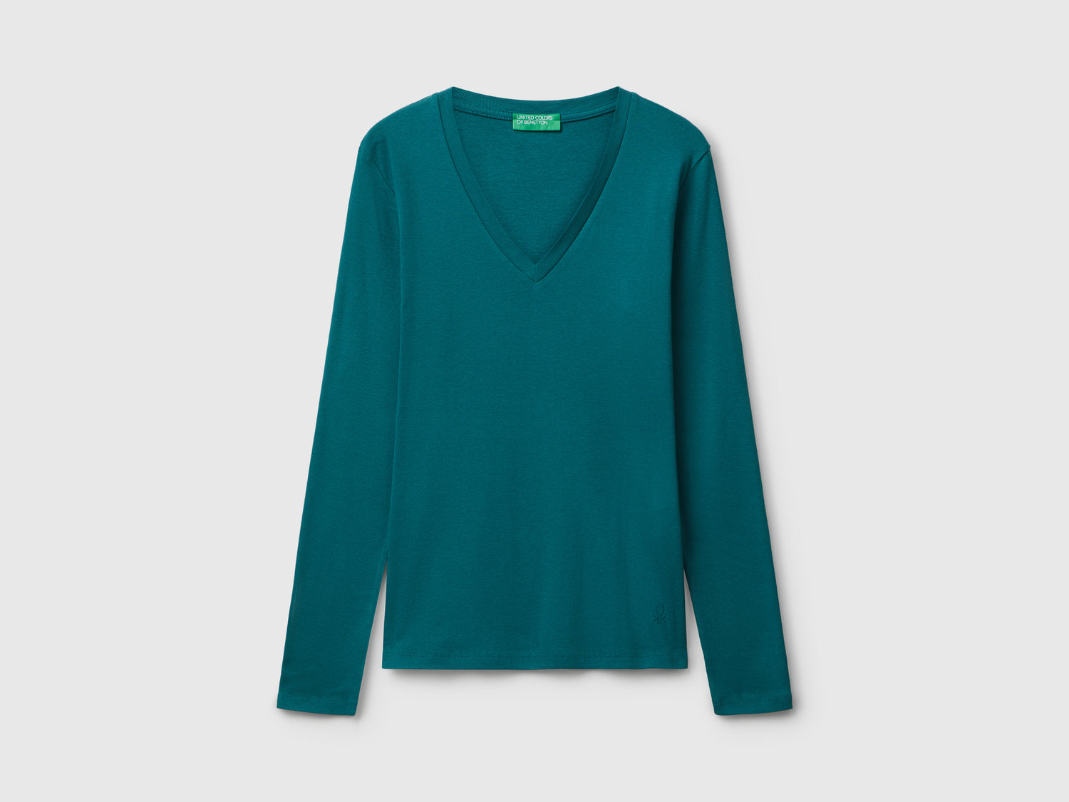 T-shirt  con scollo a V da donna verde scuro | Benetton Outlet