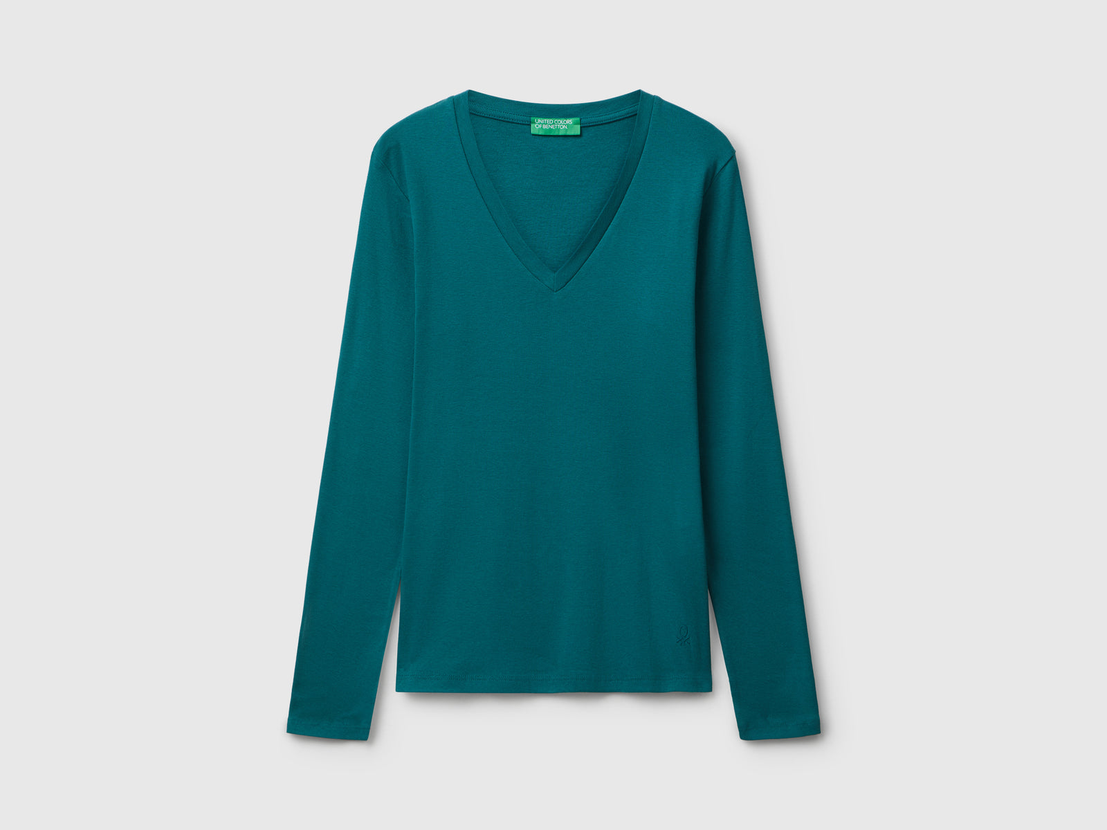 T-shirt  con scollo a V da donna verde scuro | Benetton Outlet