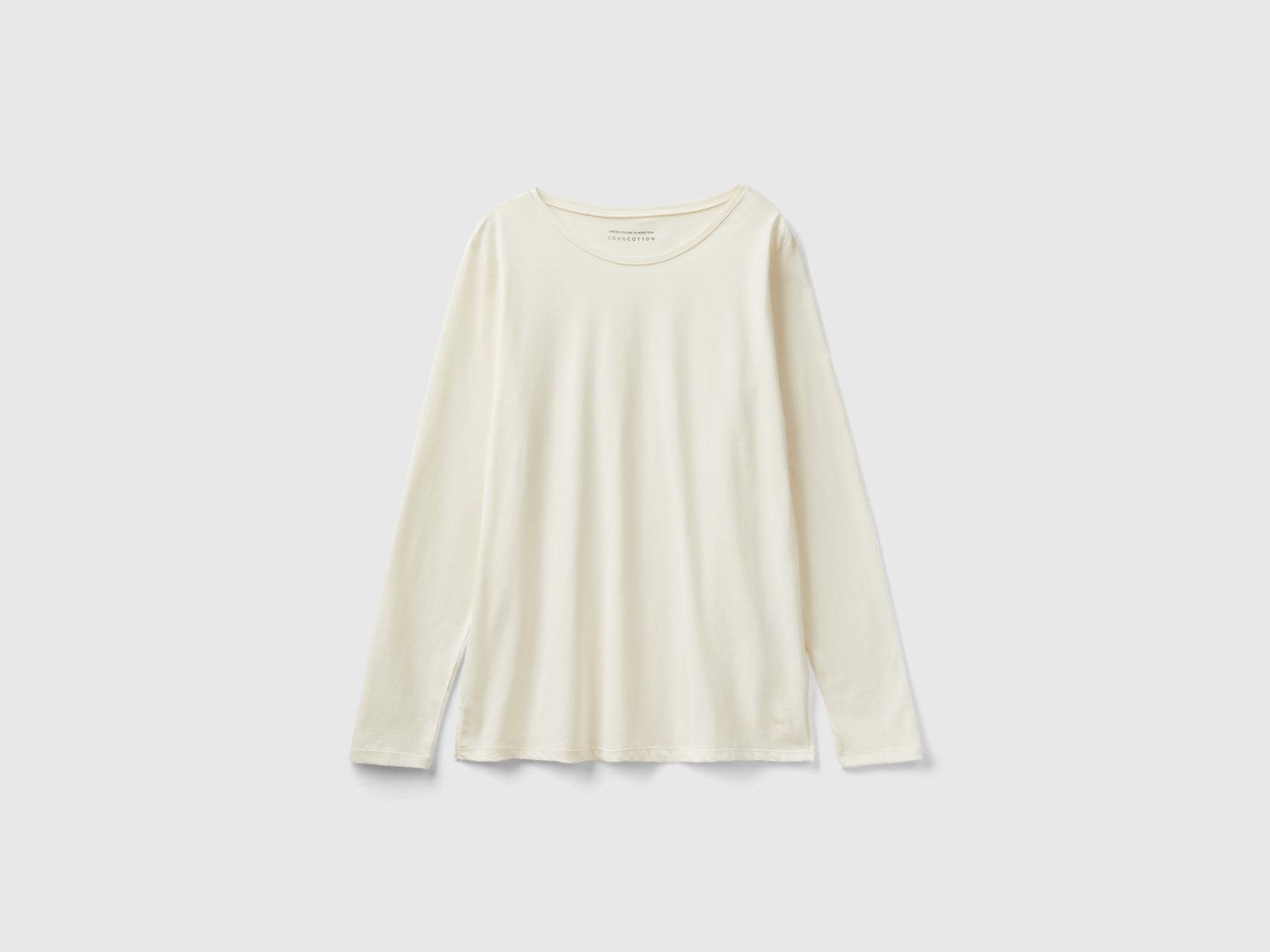 T-shirt in cotone a fibra lunga da donna bianco panna | Benetton Outlet