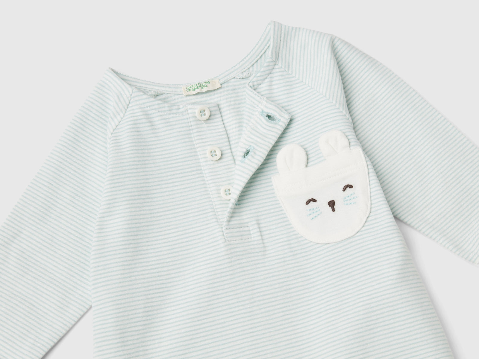 Tutina a righe con taschino da neonato verde chiaro 3 | Benetton Outlet