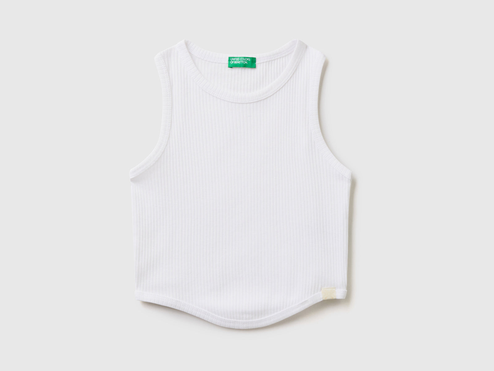 Top smanicato in costina di puro cotone da bambina bianco | Benetton Outlet