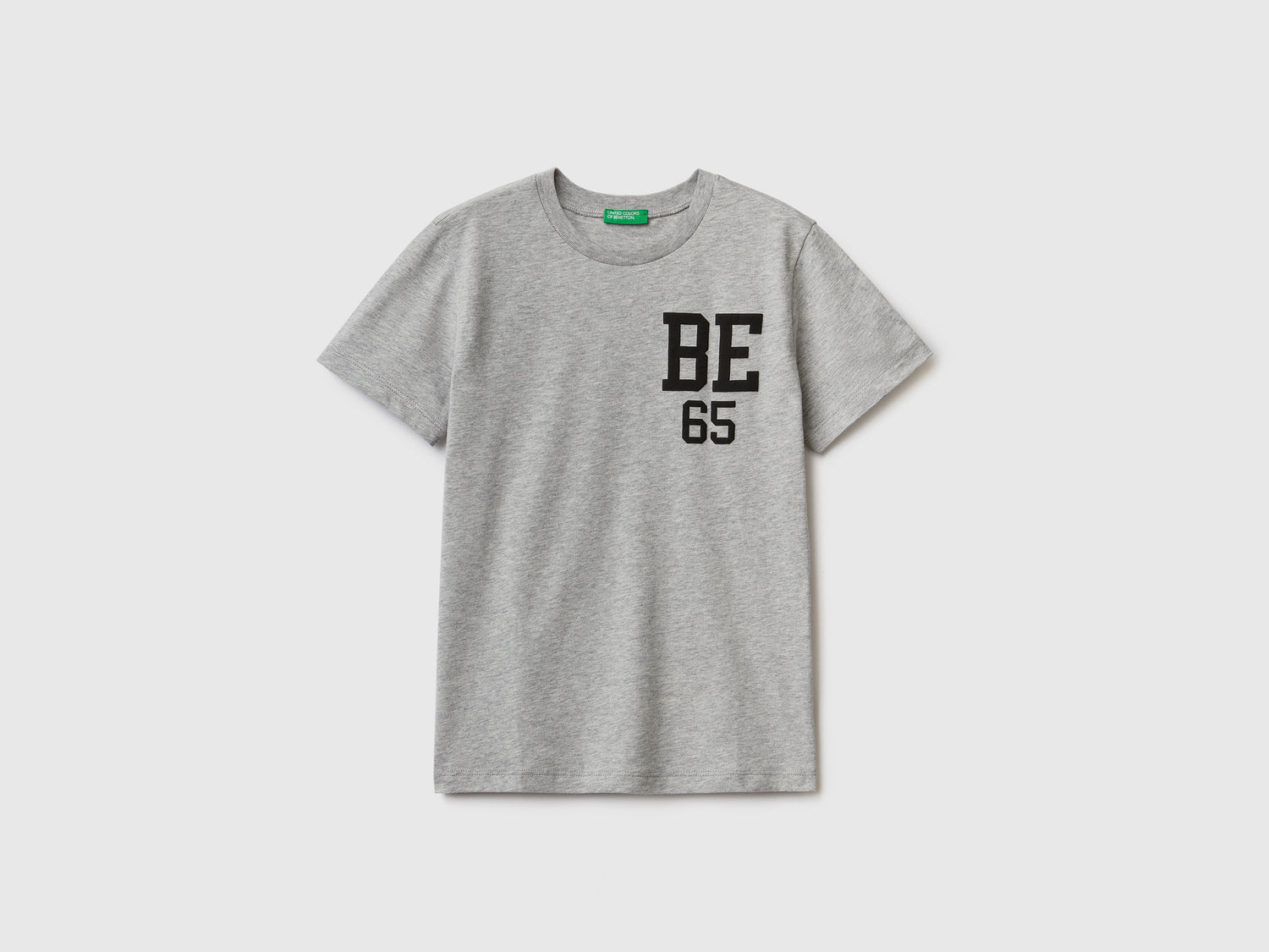 Maglietta girocollo a manica corta in puro cotone da bambino grigio chiaro | Benetton Outlet