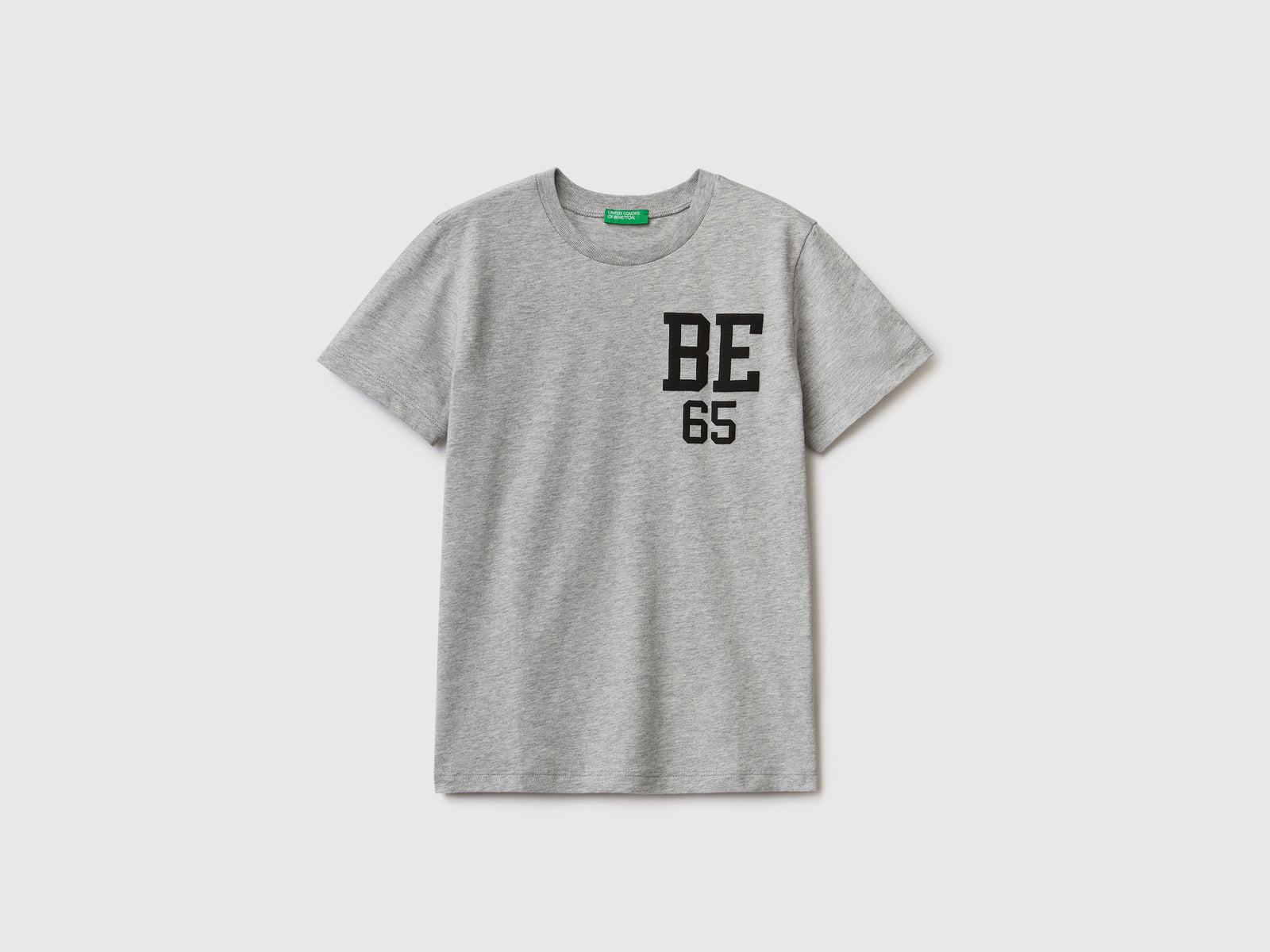 Maglietta girocollo a manica corta in puro cotone da bambino grigio chiaro | Benetton Outlet