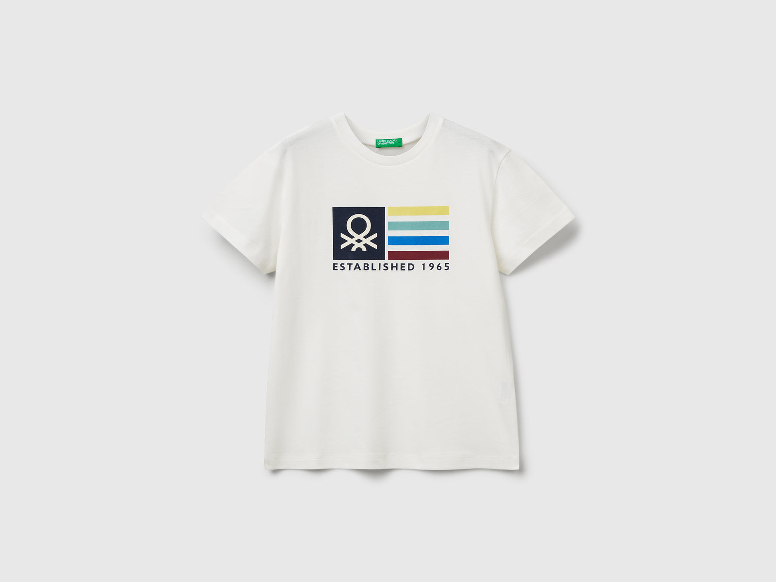 Maglietta in cotone con stampa da bambino bianco panna | Benetton Outlet