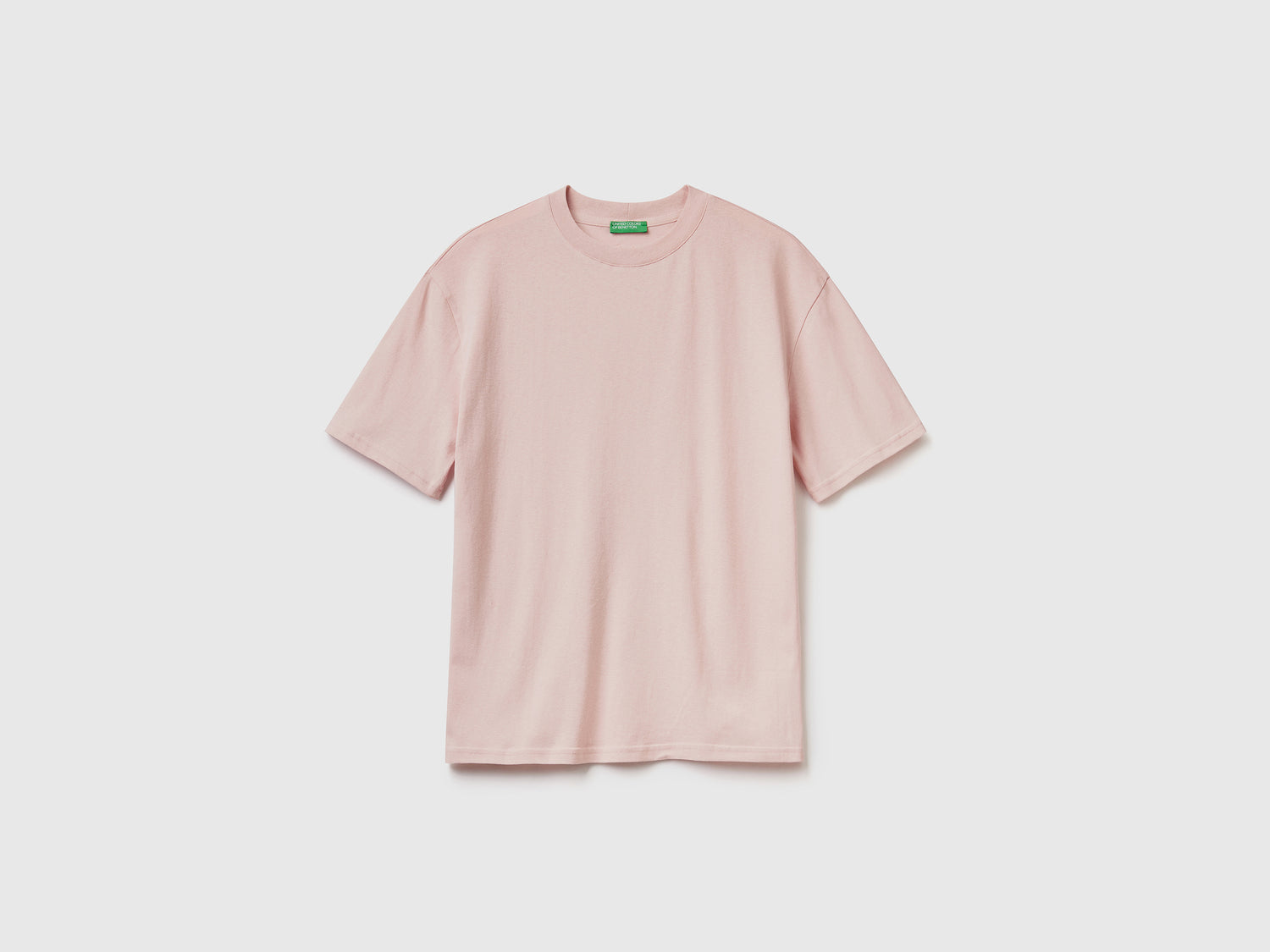 Maglietta girocollo a manica corta in puro cotone da uomo rosa tenue | Benetton Outlet