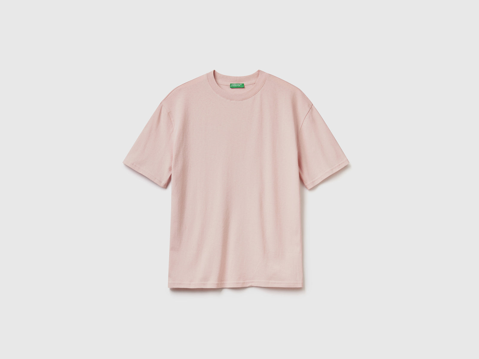 Maglietta girocollo a manica corta in puro cotone da uomo rosa tenue | Benetton Outlet