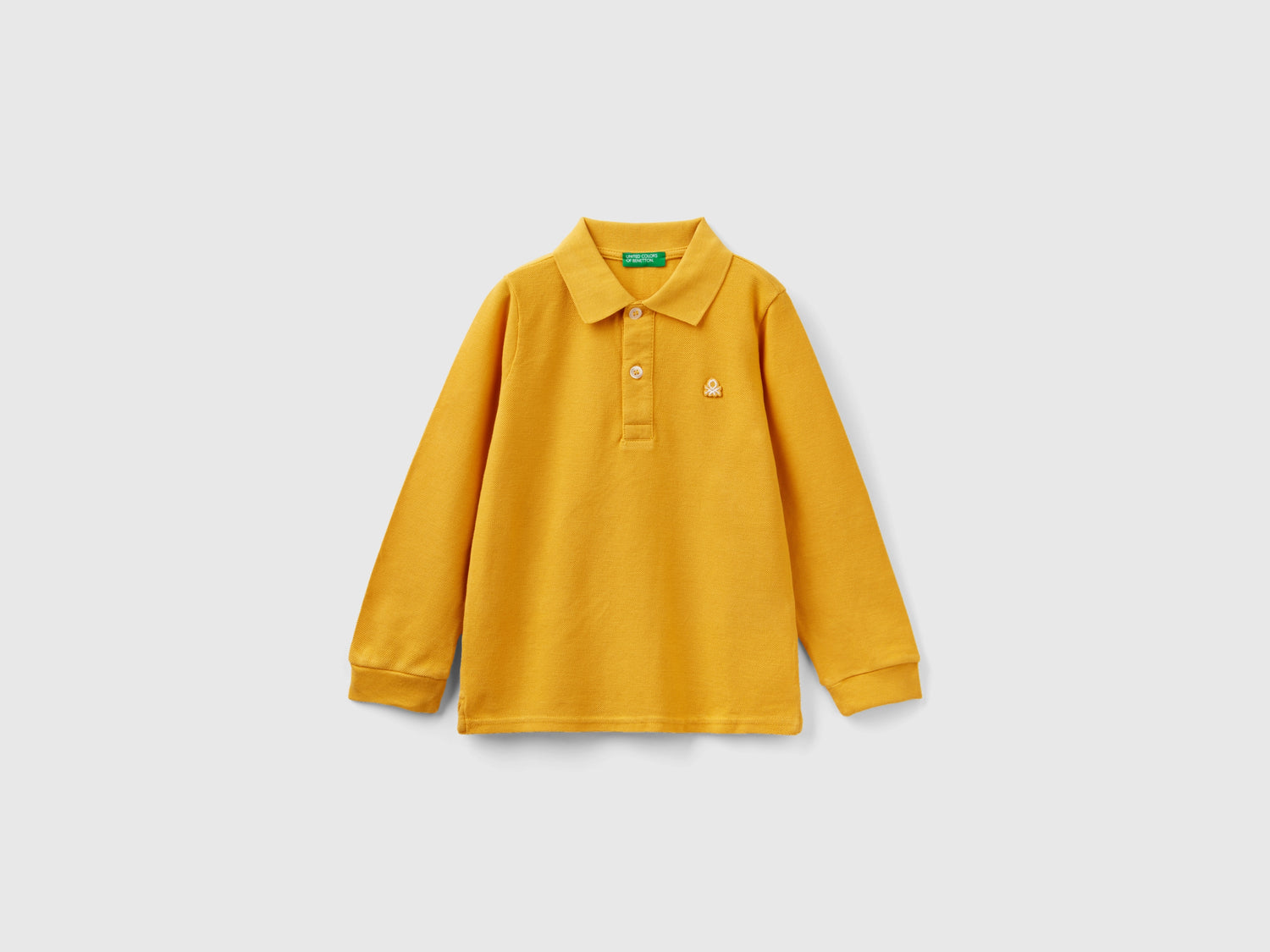Polo manica lunga in cotone biologico da bimbo giallo | Benetton Outlet