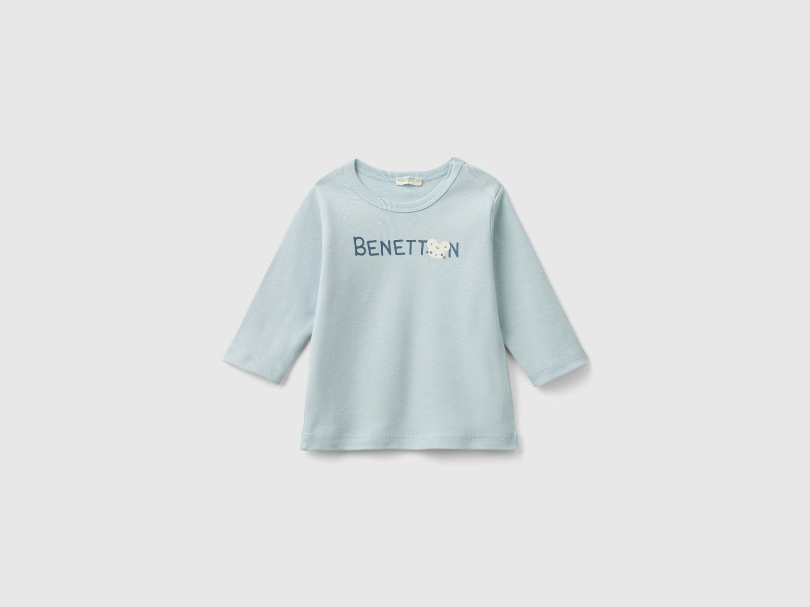 100% organic cotton long-sleeved T-shirt da neonato verde acqua | Benetton Outlet