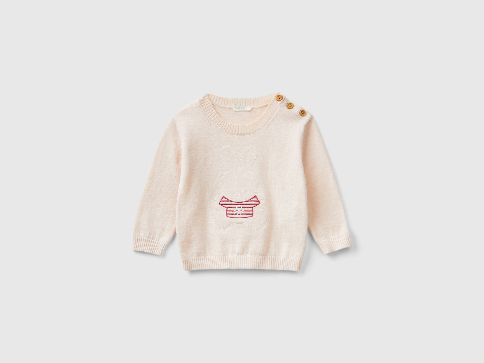 Maglia in misto lana con ricamo da neonato rosa tenue | Benetton Outlet