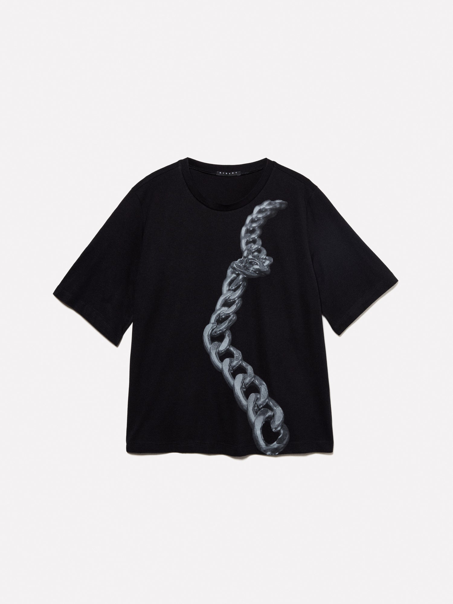 T-shirt con stampa catena da donna nero | Sisley Outlet