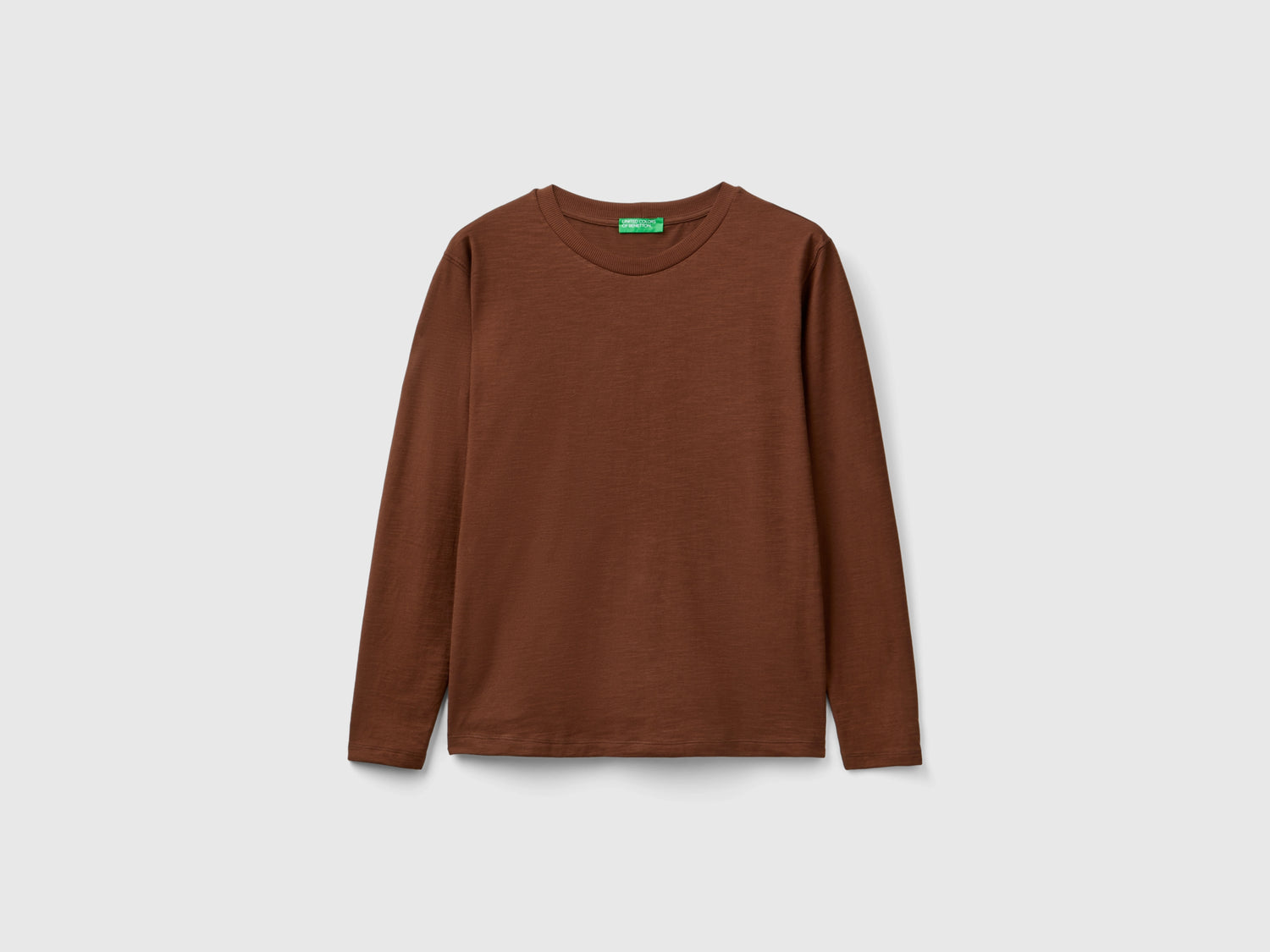 T-shirt manica lunga in cotone leggero da donna marrone scuro | Benetton Outlet