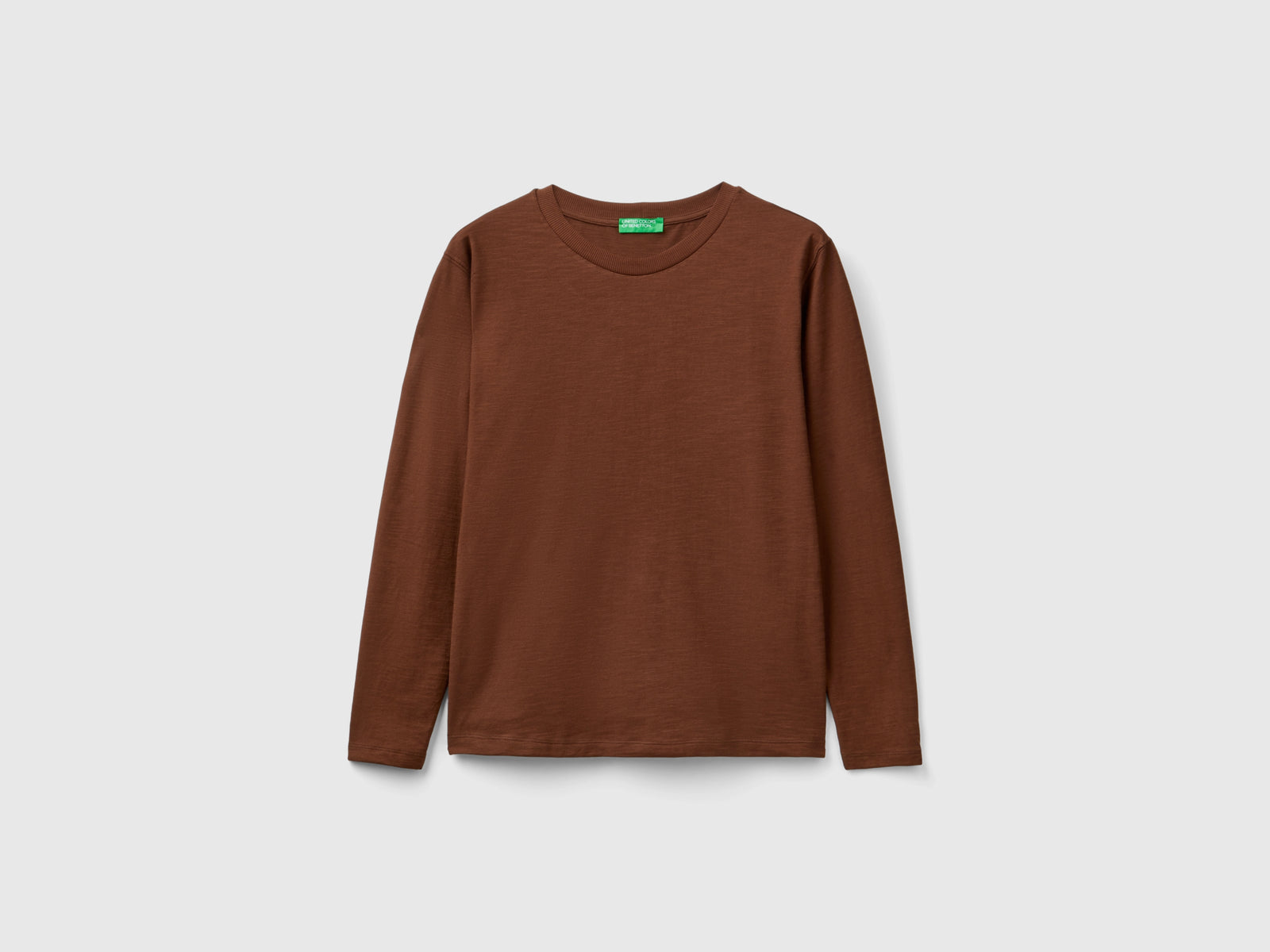 T-shirt manica lunga in cotone leggero da donna marrone scuro | Benetton Outlet