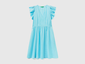 Vestito corto con scollo a V in tessuto fluido e leggero di pura viscosa