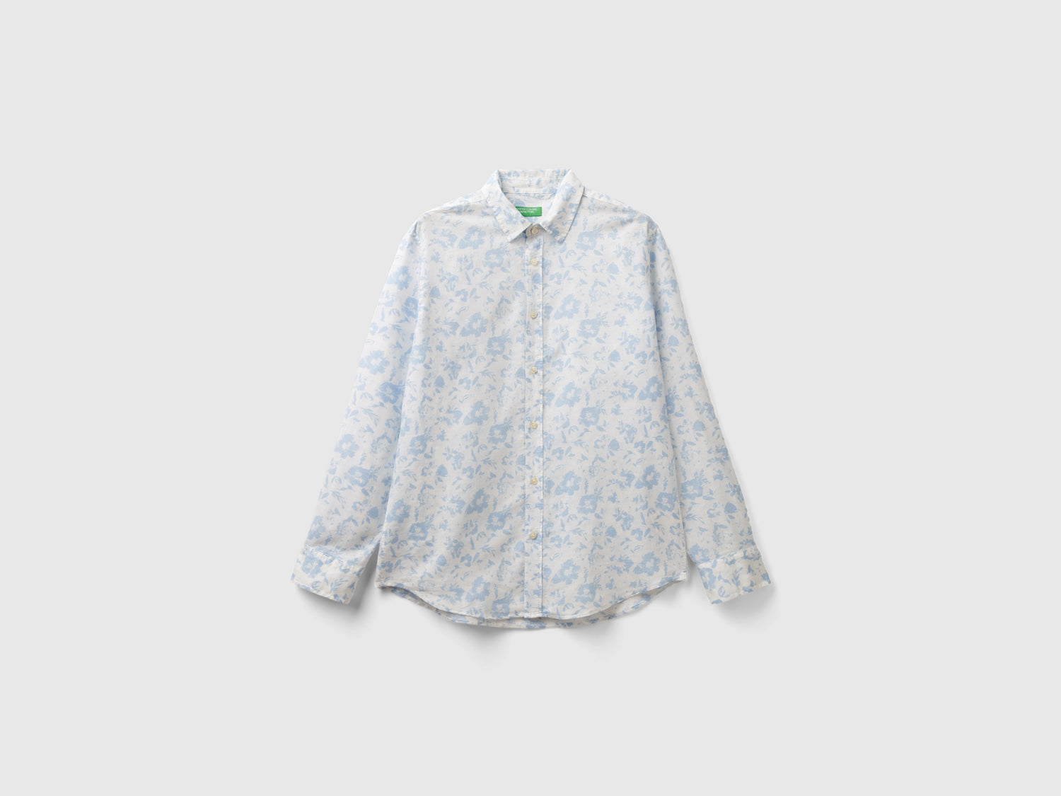 Camicia a fiori in misto lino da uomo celeste | Benetton Outlet