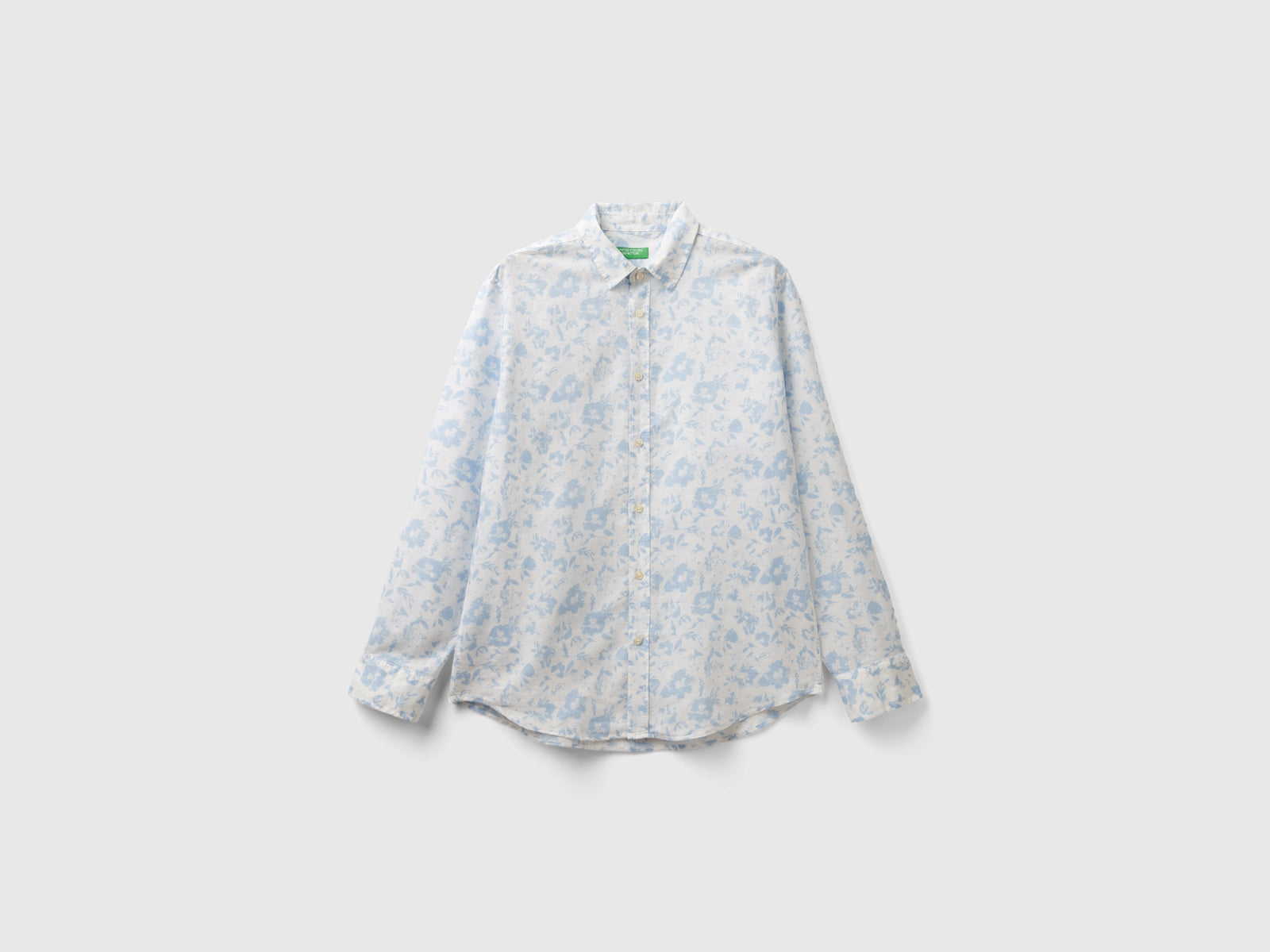 Camicia a fiori in misto lino da uomo celeste | Benetton Outlet