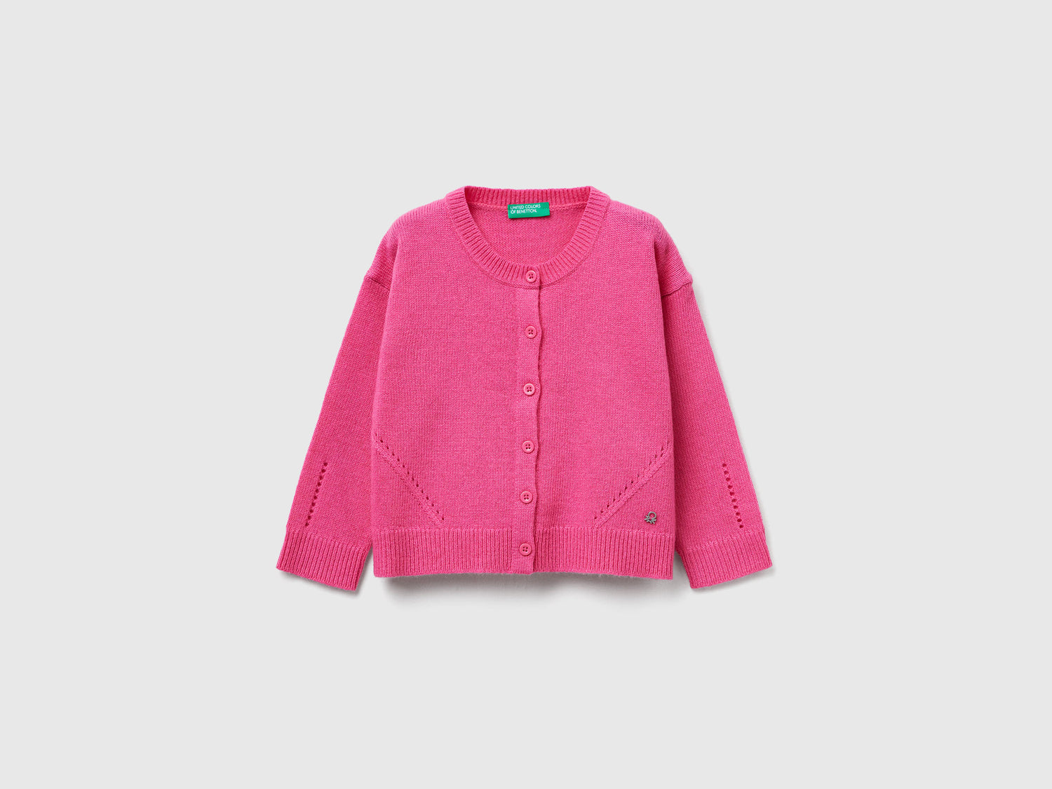 Cardigan in misto lana con trafori da bimba fucsia | Benetton Outlet