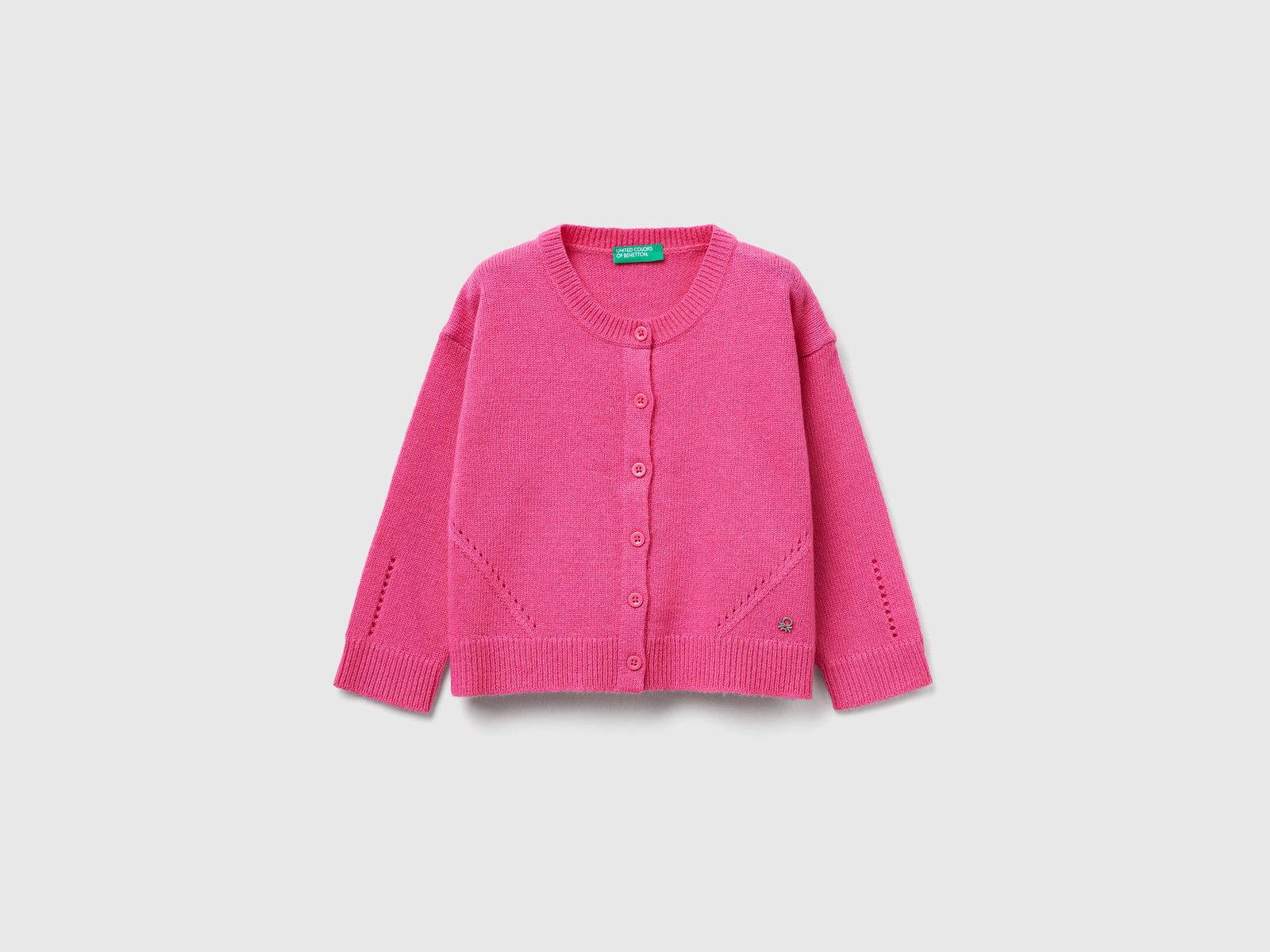 Cardigan in misto lana con trafori da bimba fucsia | Benetton Outlet