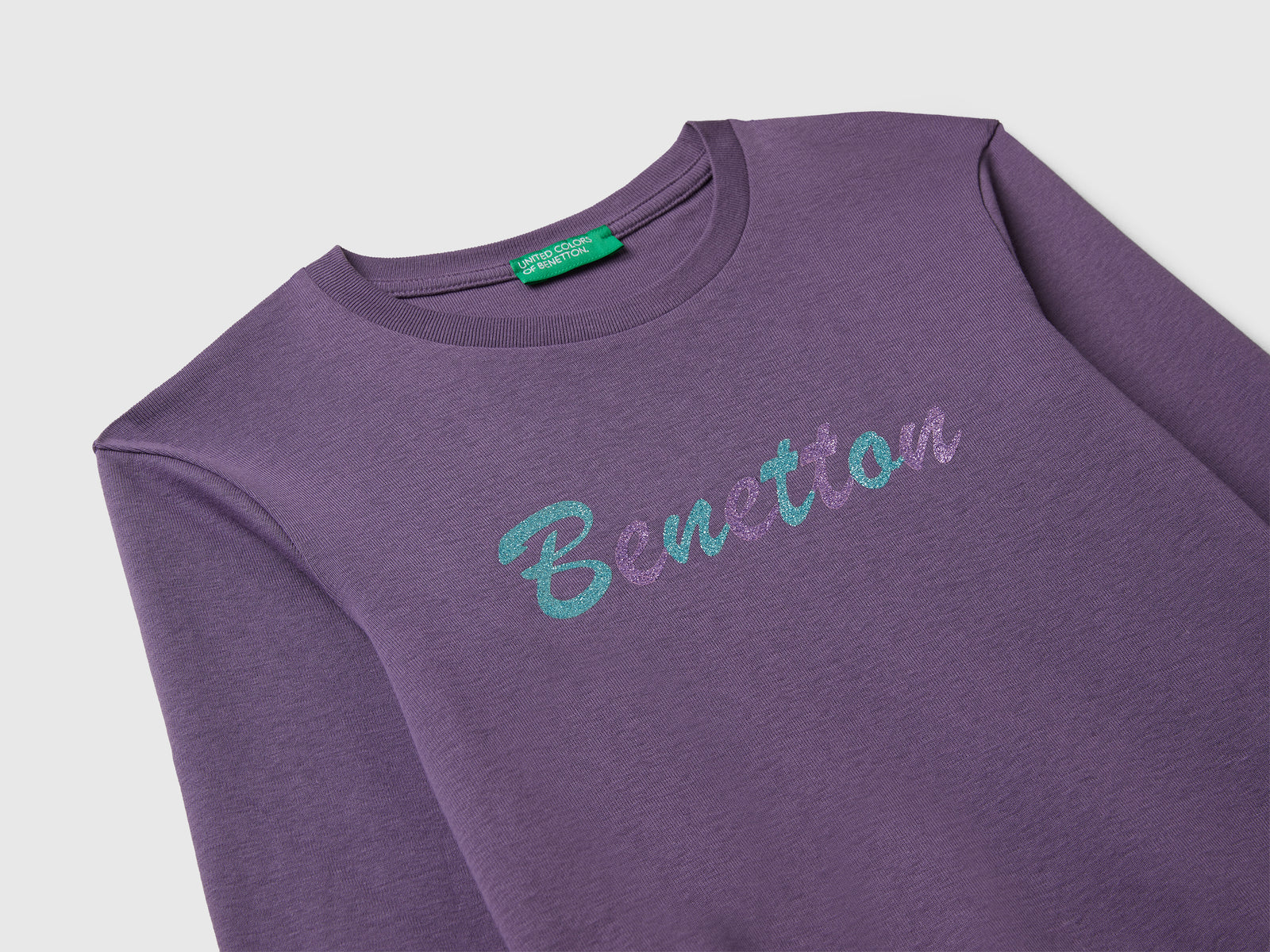 Maglietta con stampa glitter da bambina viola 3 | Benetton Outlet