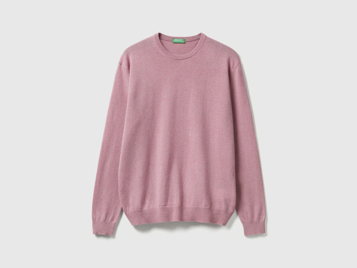 Maglia girocollo rosa mélange in pura lana Merino da uomo rosa pastello | Benetton Outlet