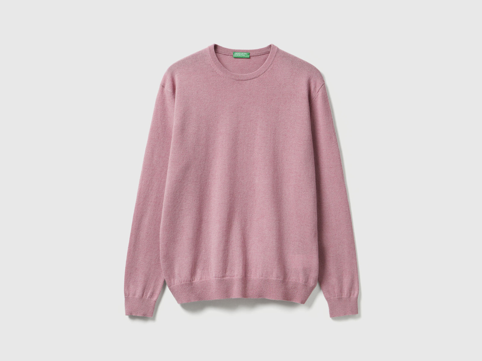 Maglia girocollo rosa mélange in pura lana Merino da uomo rosa pastello | Benetton Outlet