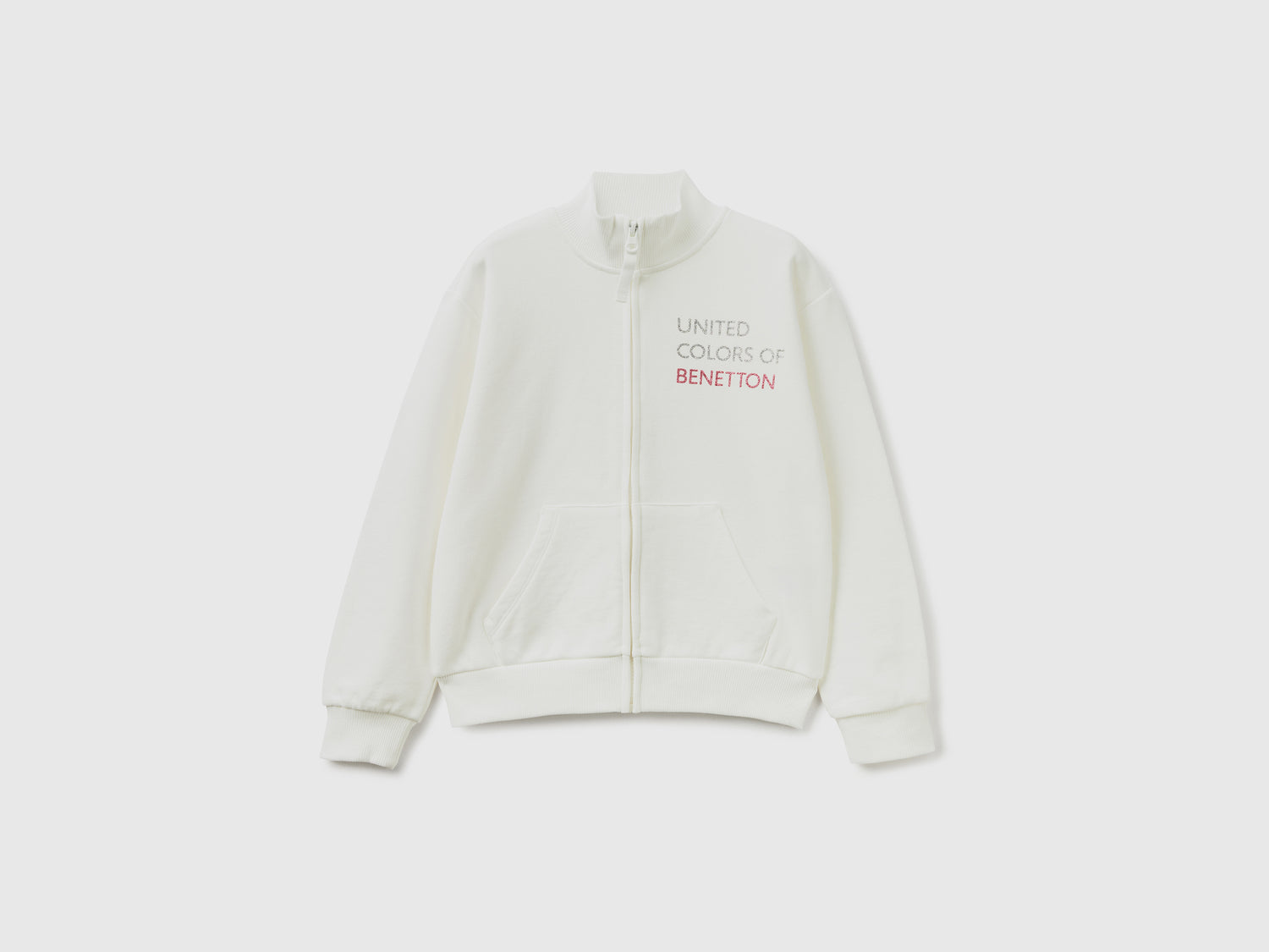 Felpa con zip e colletto da bambina bianco panna | Benetton Outlet