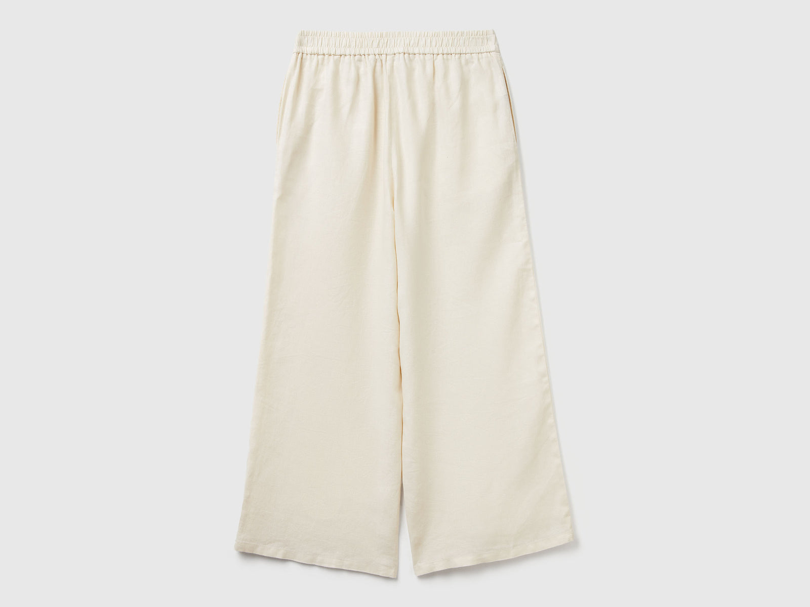 Pantaloni ampi in puro lino da donna bianco panna 2 | Benetton Outlet