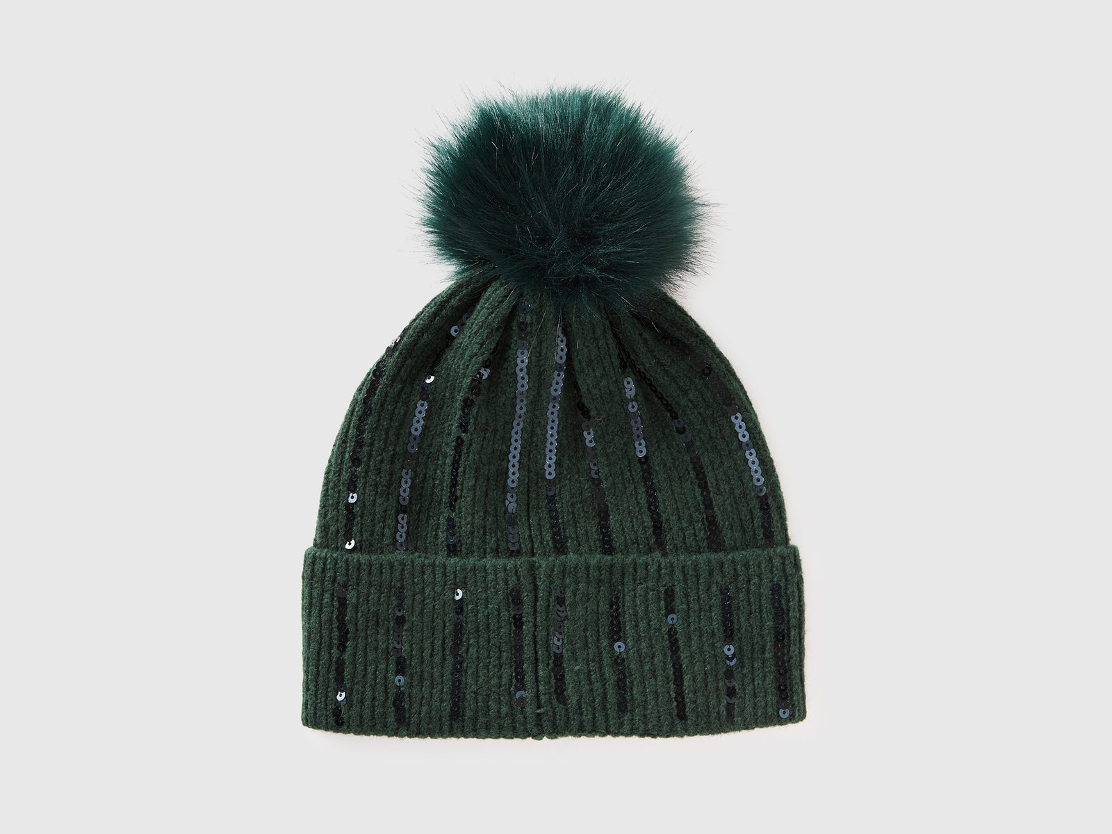 Cappello con pom pom e paillettes da bambina verde scuro 2 | Benetton Outlet