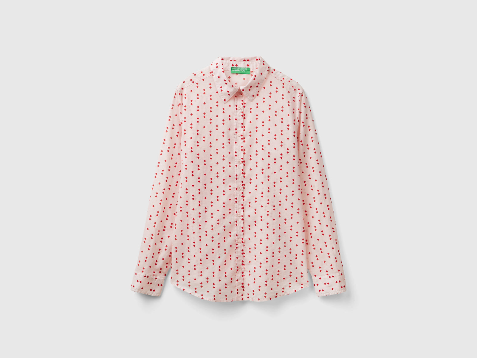 Camicia fantasia 100% cotone da donna rosa pastello | Benetton Outlet