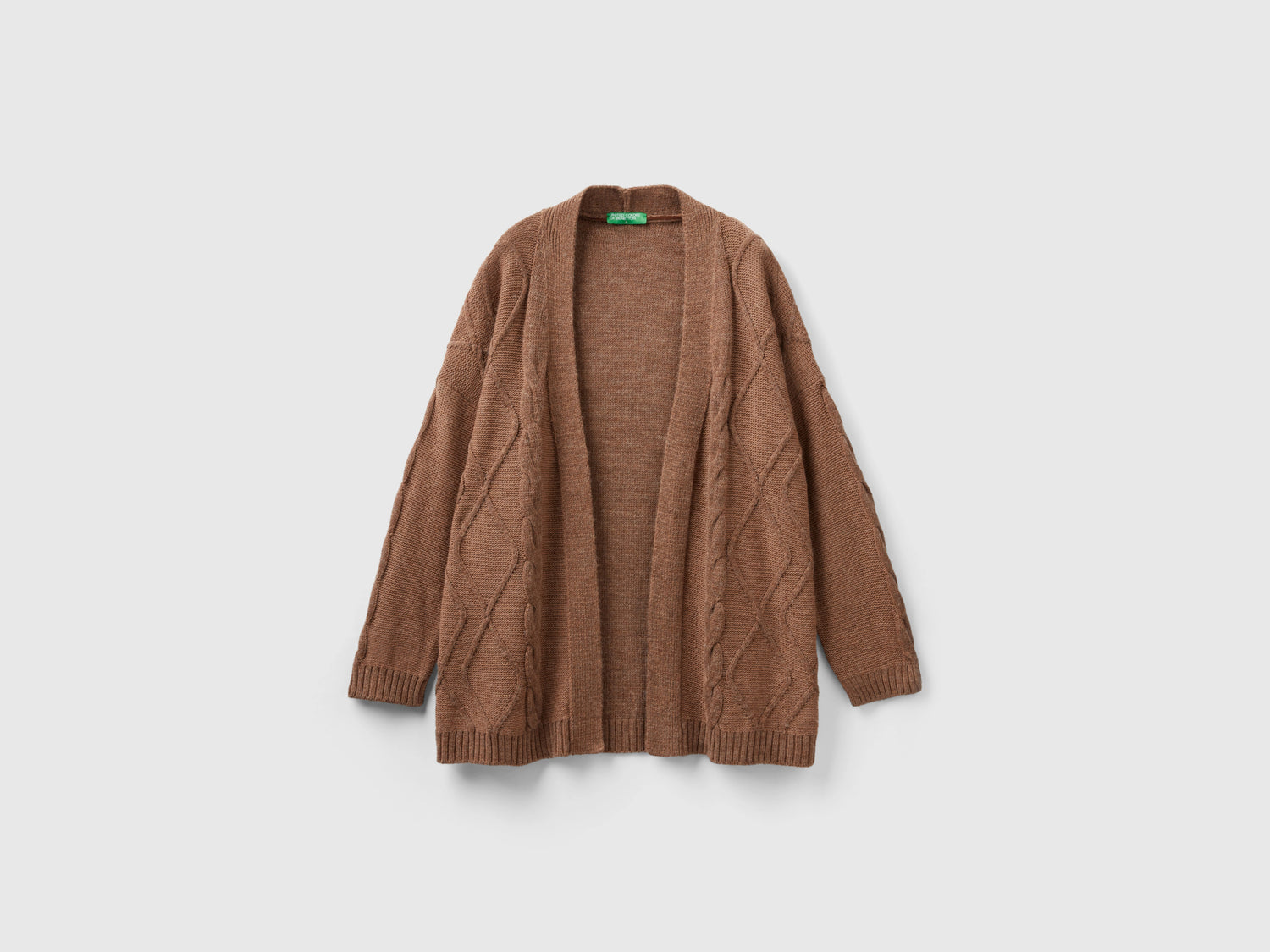 Cardigan con trecce e losanghe da donna cammello | Benetton Outlet