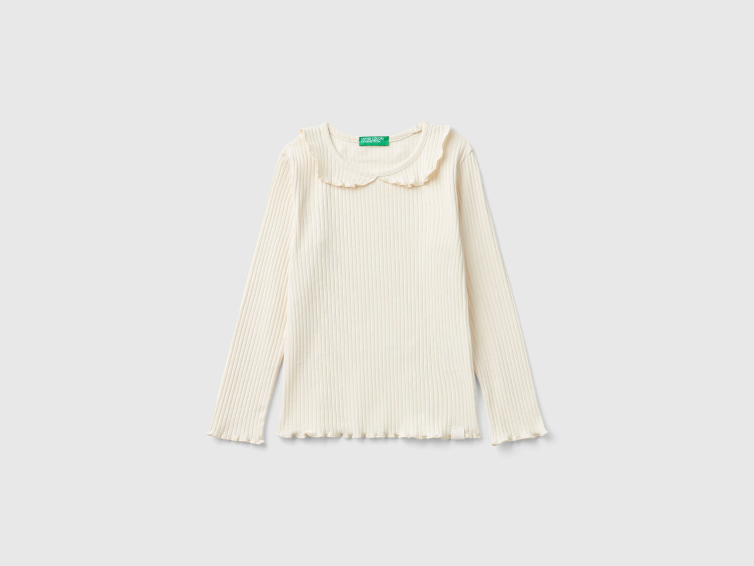 T-shirt con colletto a manica lunga da bimba bianco panna | Benetton Outlet