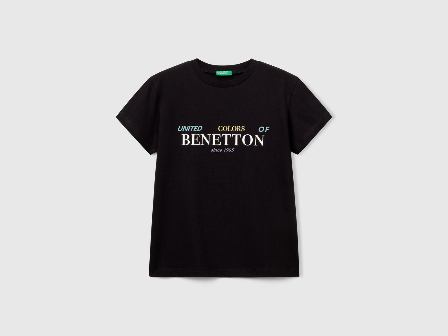 Maglietta in cotone con stampa da bambino nero | Benetton Outlet