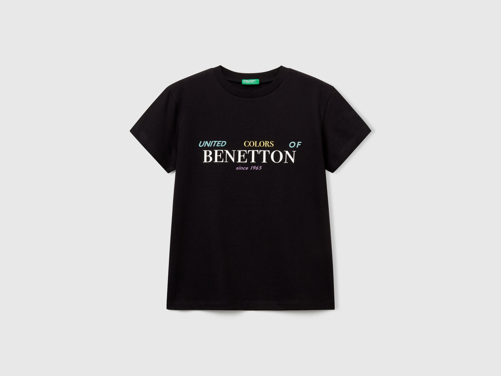 Maglietta in cotone con stampa da bambino nero | Benetton Outlet