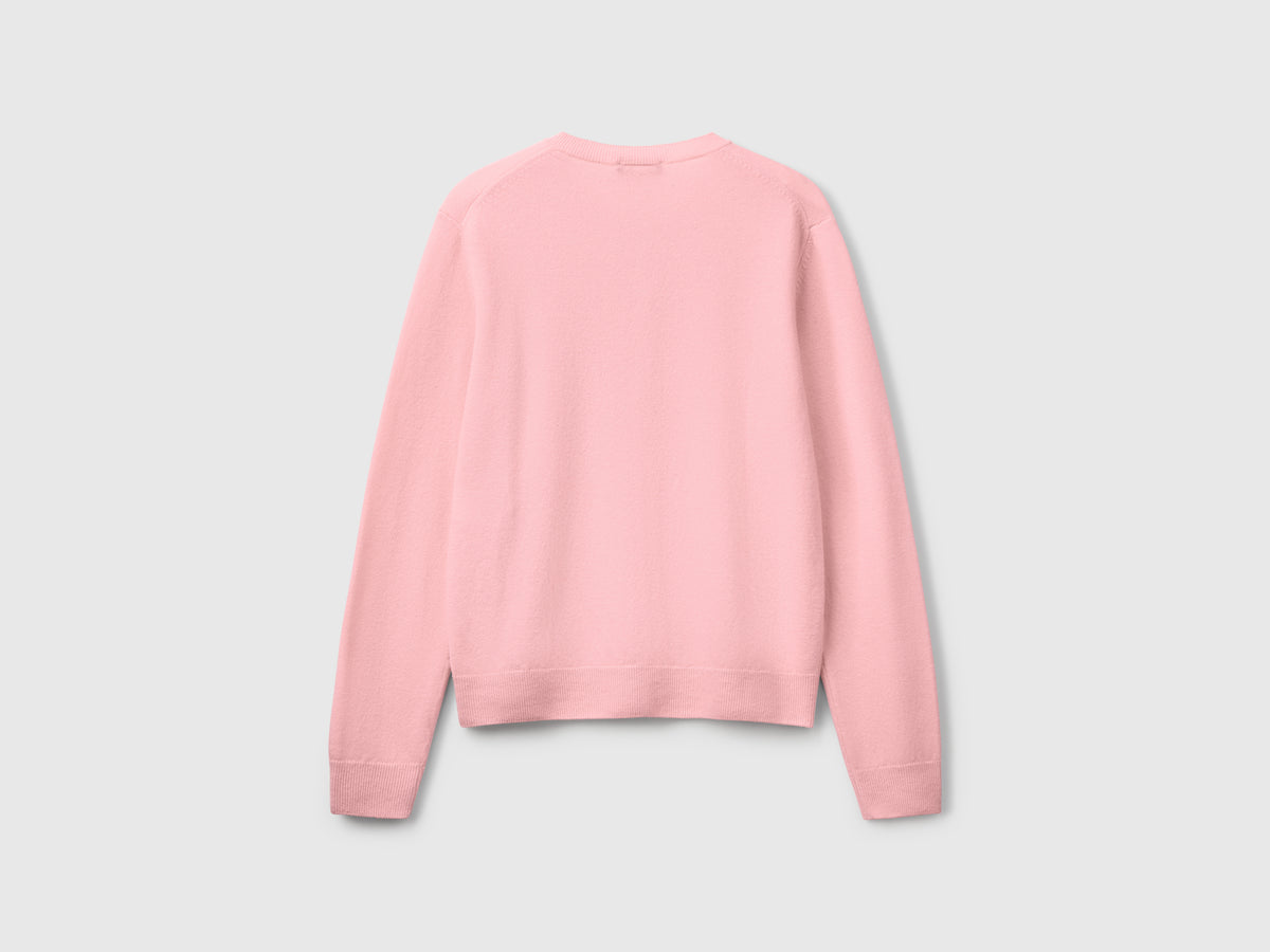 Cardigan girocollo rosa cipria in pura lana Merino