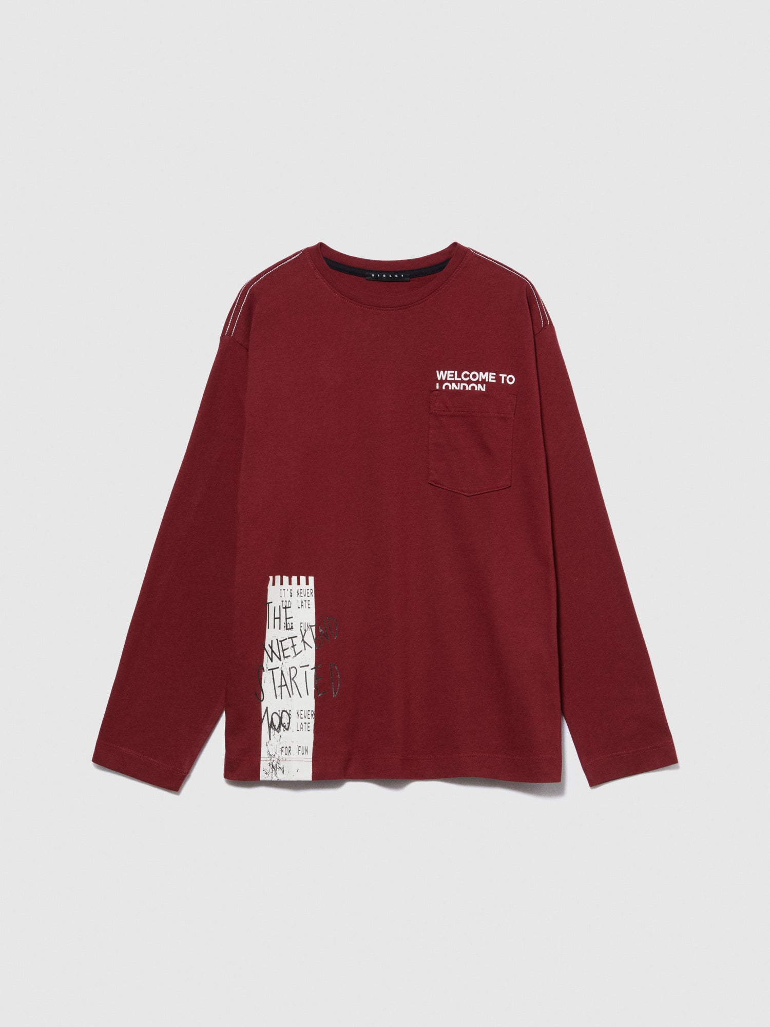 T-shirt over con stampa da bambino bordeaux | Sisley young Outlet