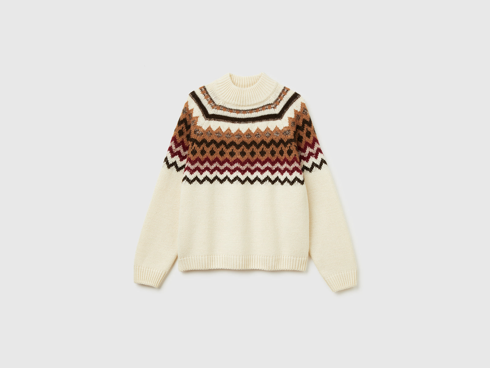 Maglia lupetto jacquard da donna bianco panna | Benetton Outlet