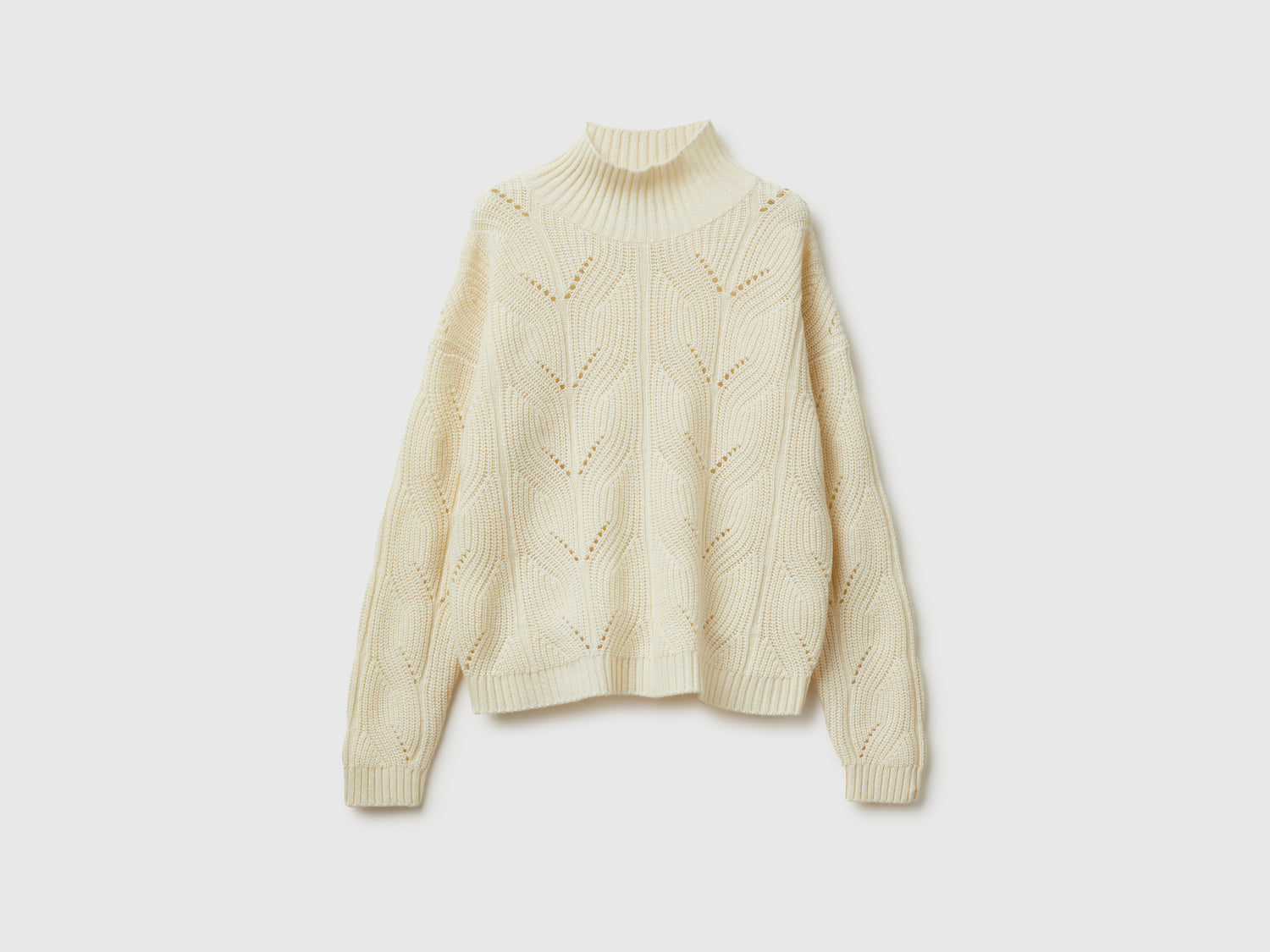 Dolcevita lavorato in misto lana da donna bianco panna | Benetton Outlet