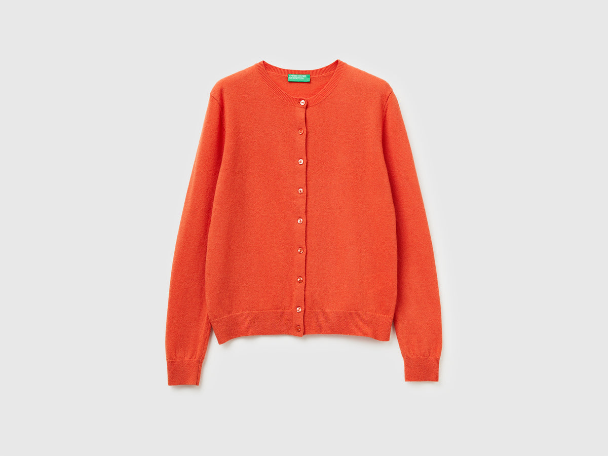 Cardigan girocollo in pura lana Merino