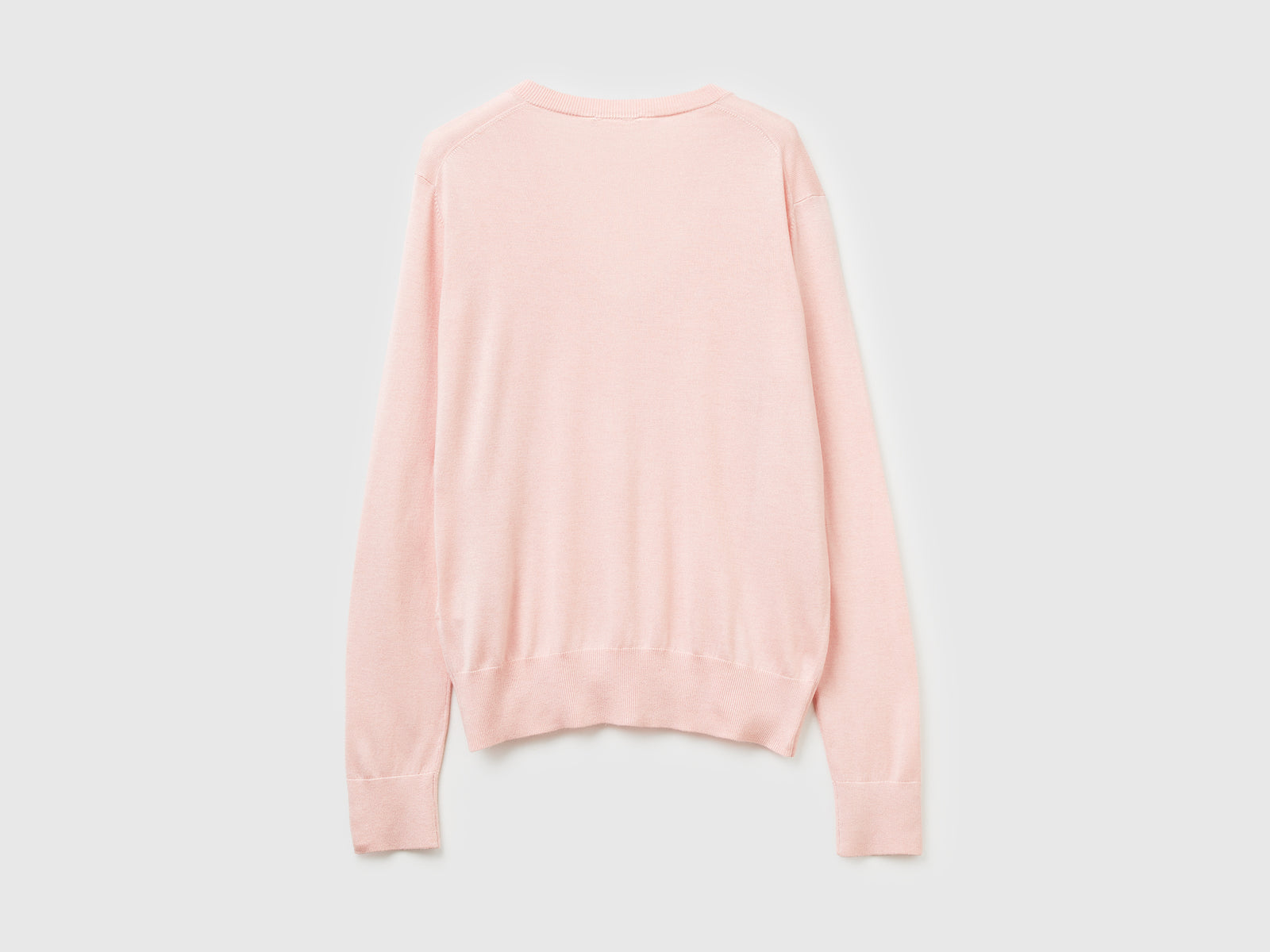 Maglia con scollo a V in misto seta da donna rosa tenue 2 | Benetton Outlet